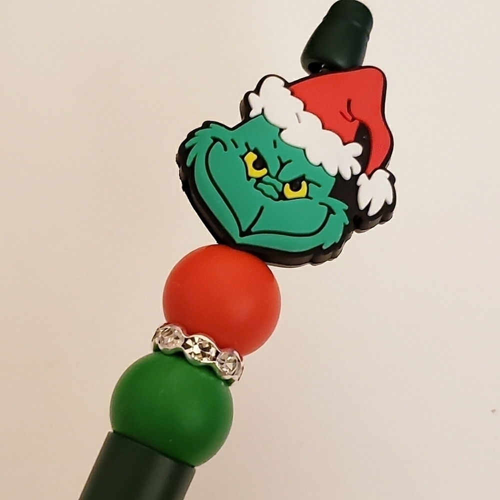Handmade Christmas Grinch Beaded Silicone Focal Bead Pen